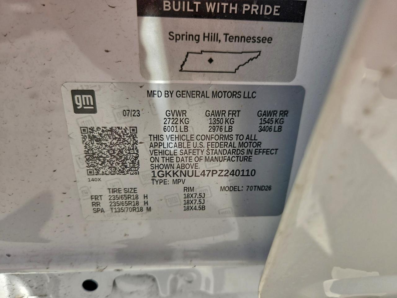 2023 GMC Acadia Slt VIN: 1GKKNUL47PZ240110 Lot: 94167875