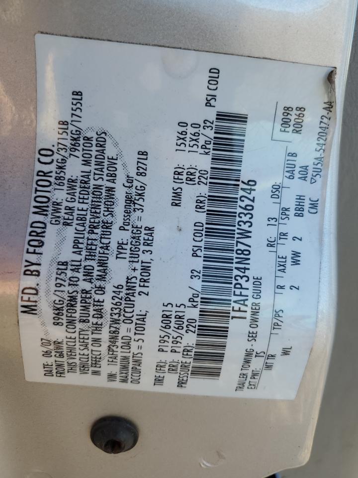 2007 Ford Focus Zx4 VIN: 1FAFP34N87W336246 Lot: 91901445