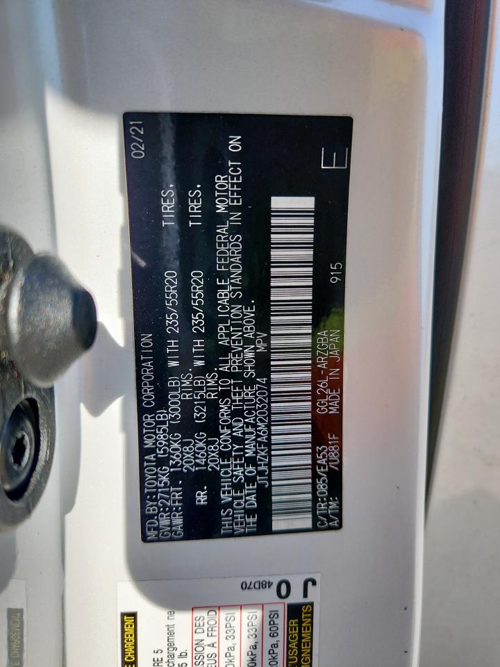 2021 Lexus Rx 350 L VIN: JTJHZKFA6M2032074 Lot: 92032465