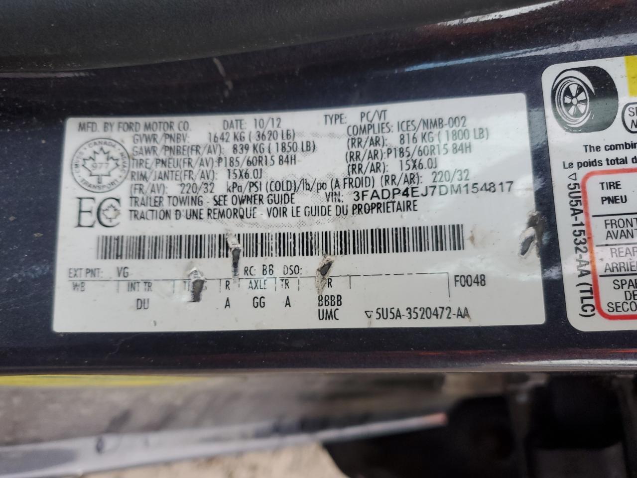 2013 Ford Fiesta Se VIN: 3FADP4EJ7DM154817 Lot: 85322365