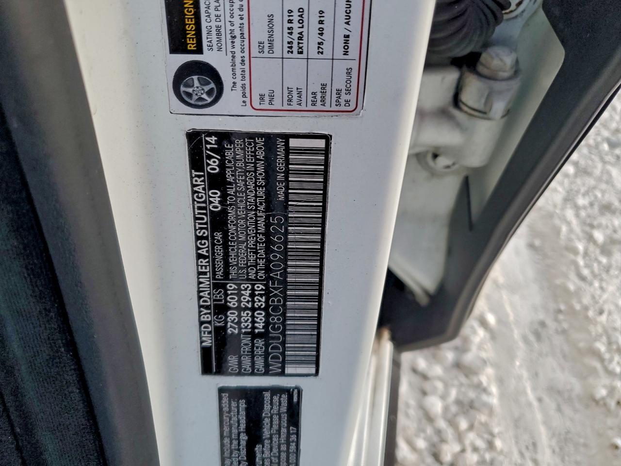 2015 Mercedes-Benz S 550 VIN: WDDUG8CBXFA096625 Lot: 93980405