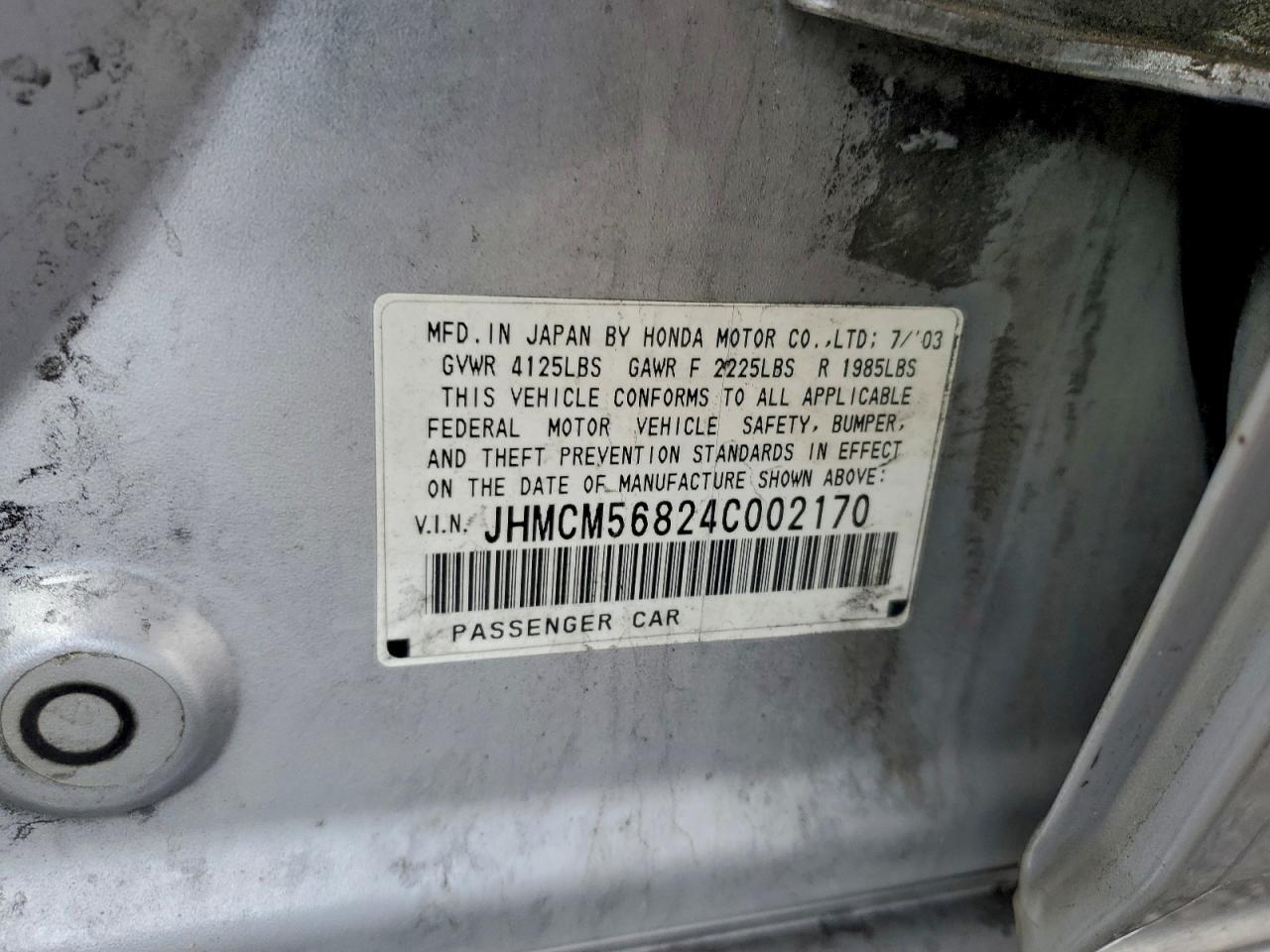 2004 Honda Accord Ex VIN: JHMCM56824C002170 Lot: 92246725