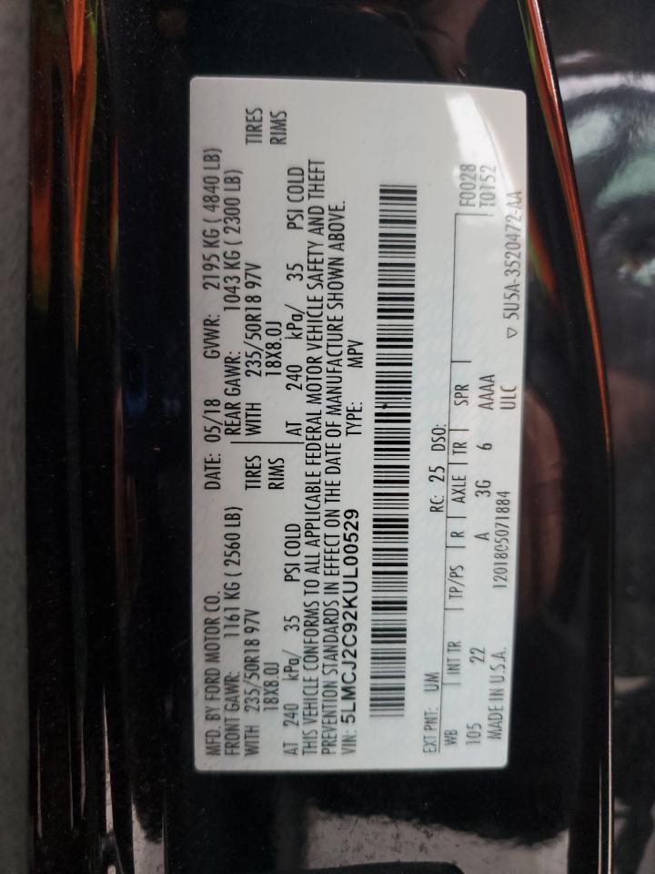 2019 Lincoln Mkc Select VIN: 5LMCJ2C92KUL00529 Lot: 93699495