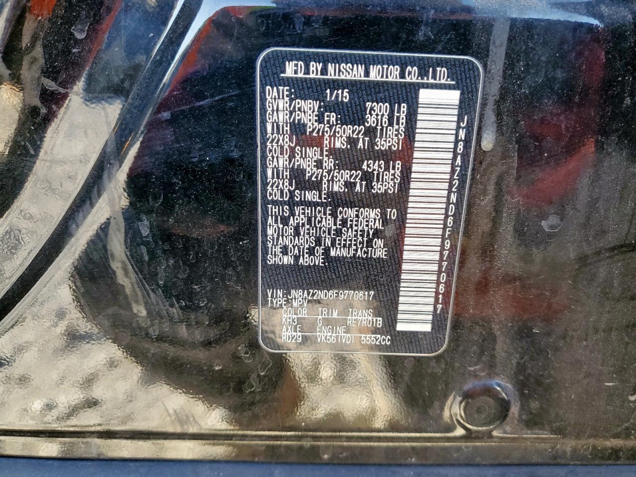 2015 Infiniti Qx80 VIN: JN8AZ2ND6F9770617 Lot: 92396875