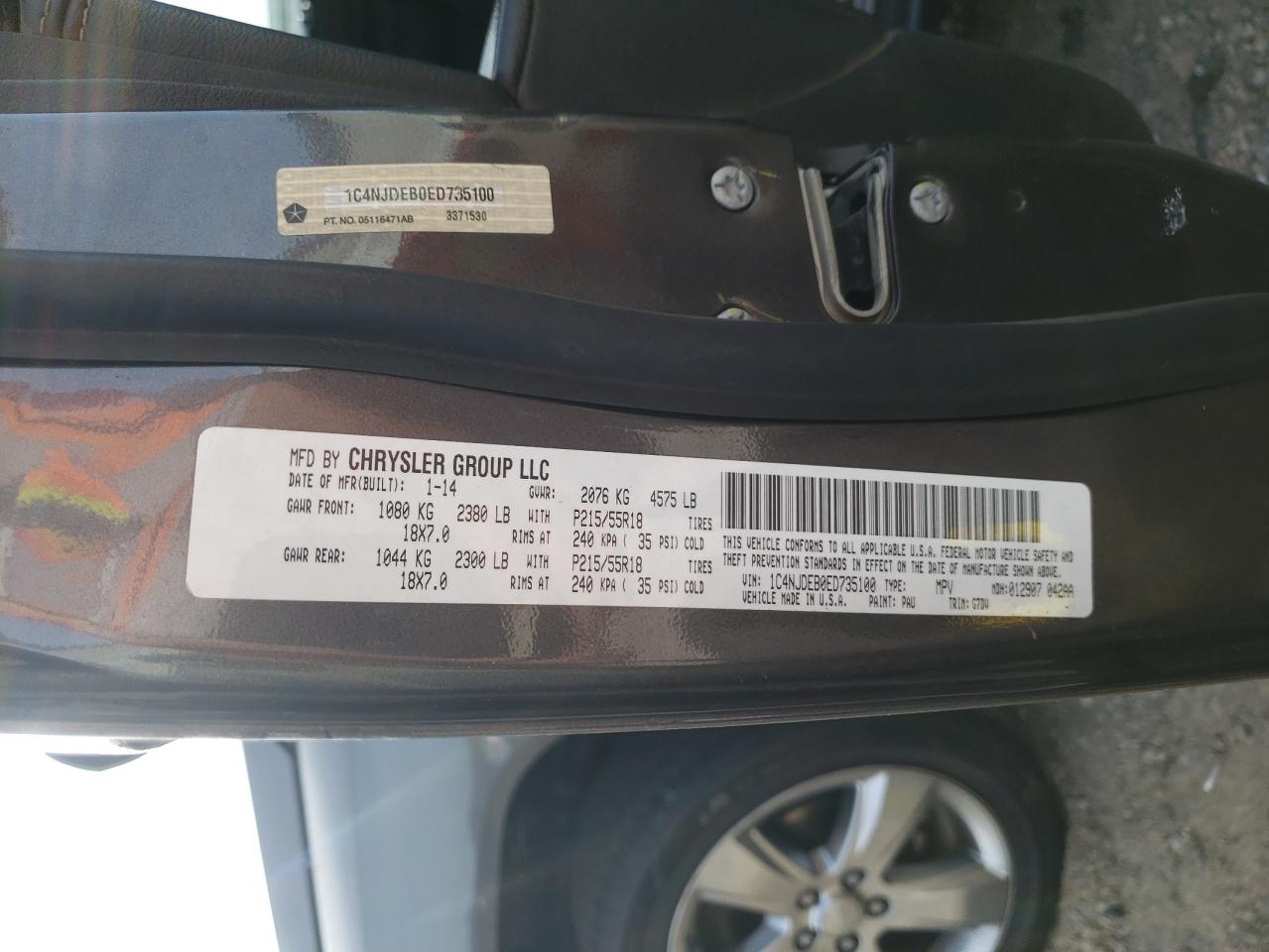 2014 Jeep Compass Latitude VIN: 1C4NJDEB0ED735100 Lot: 92493815