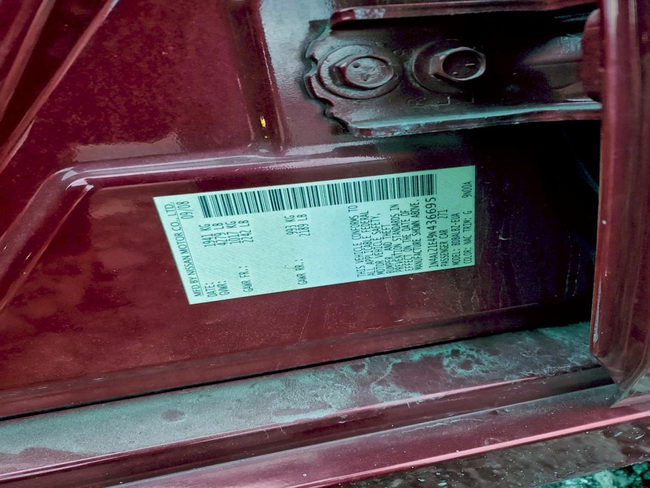 2009 Nissan Altima 2.5 VIN: 1N4AL21E49N436695 Lot: 93523185