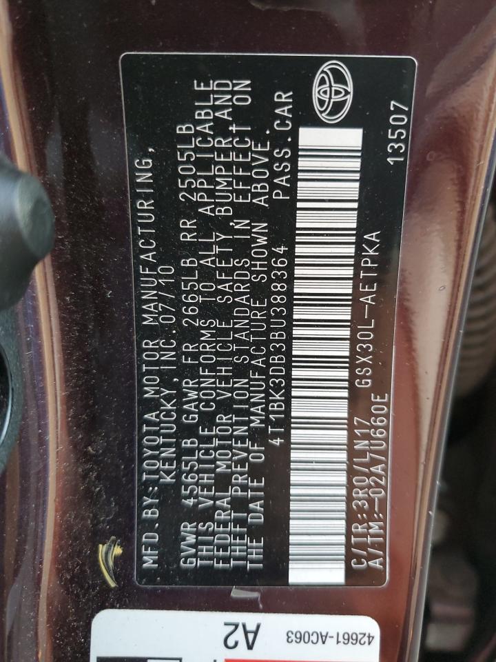 2011 Toyota Avalon Base VIN: 4T1BK3DB3BU388364 Lot: 93945645