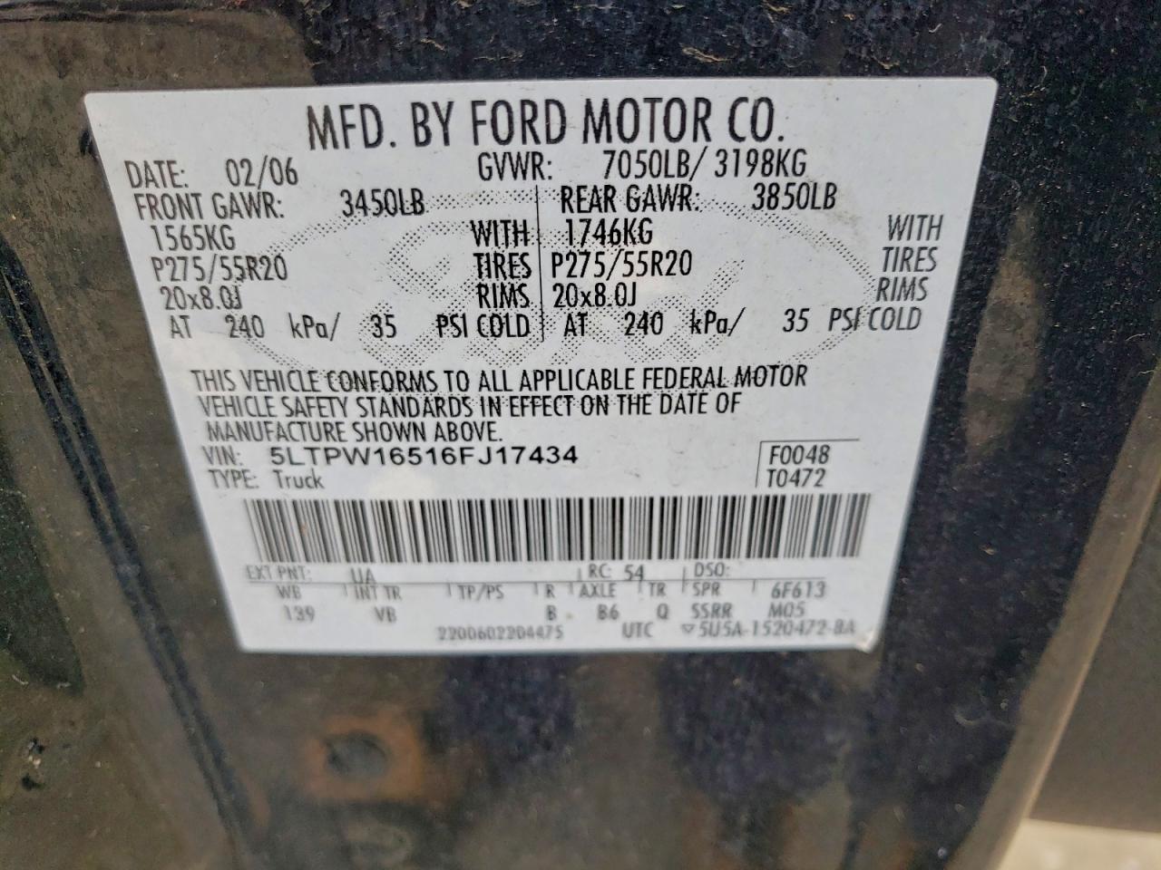 2006 Lincoln Mark Lt VIN: 5LTPW16516FJ17434 Lot: 94352655