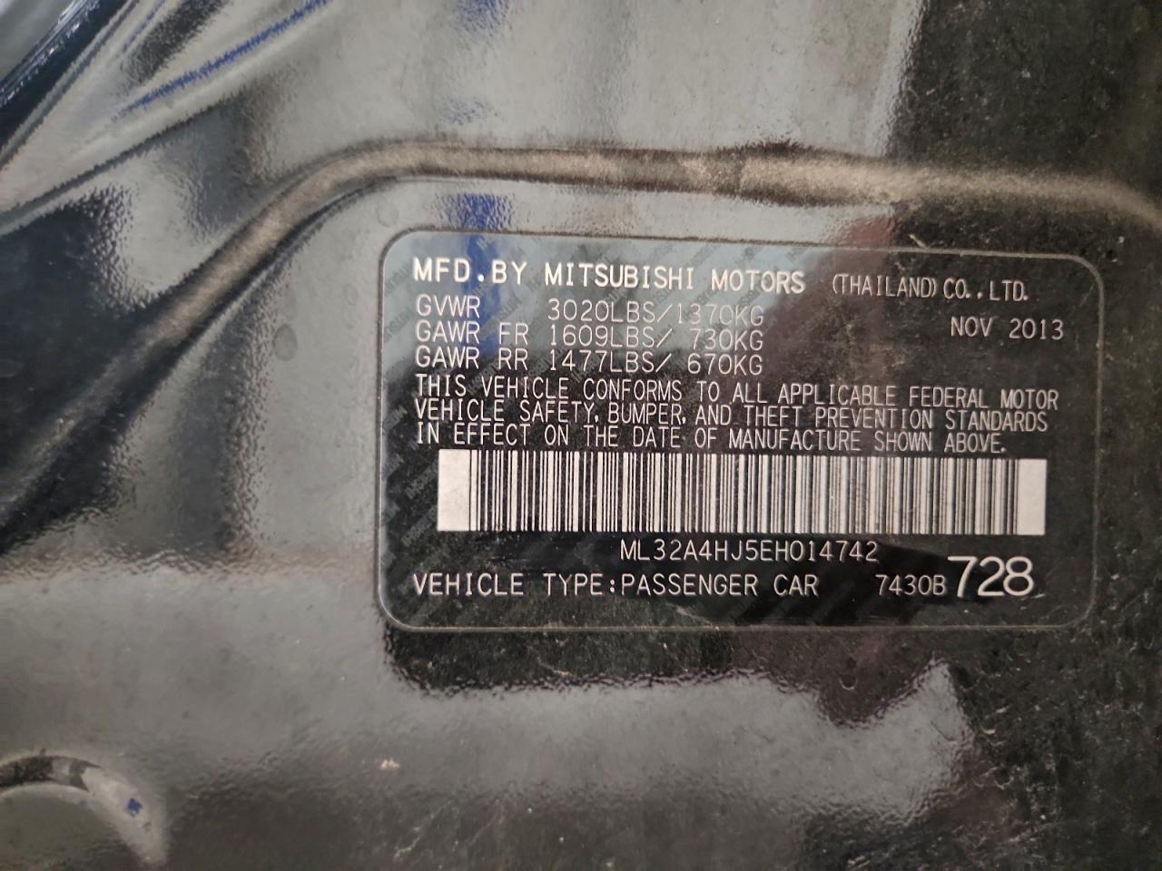 2014 Mitsubishi Mirage Es VIN: ML32A4HJ5EH014742 Lot: 91929875