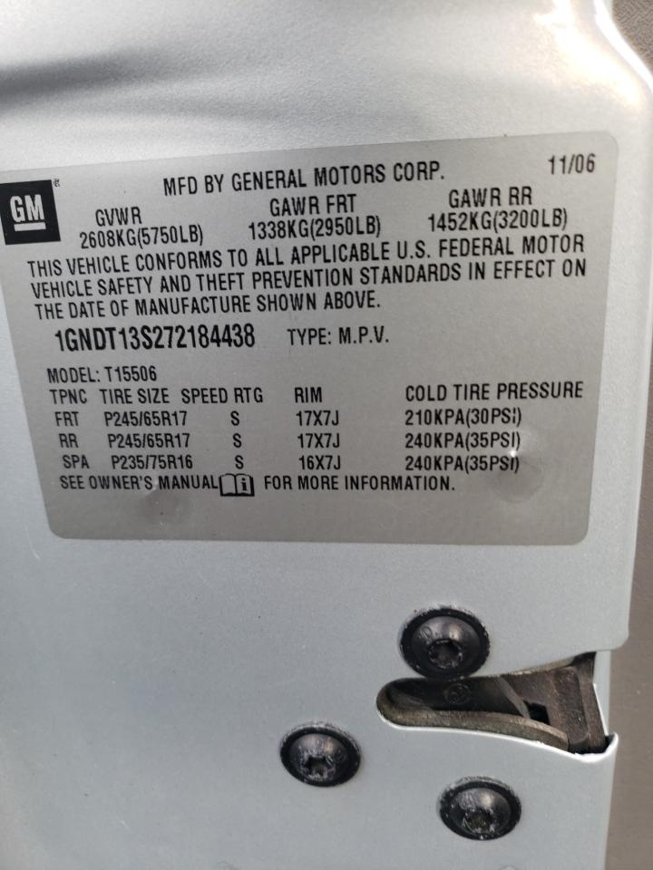 2007 Chevrolet Trailblazer Ls VIN: 1GNDT13S272184438 Lot: 93585385