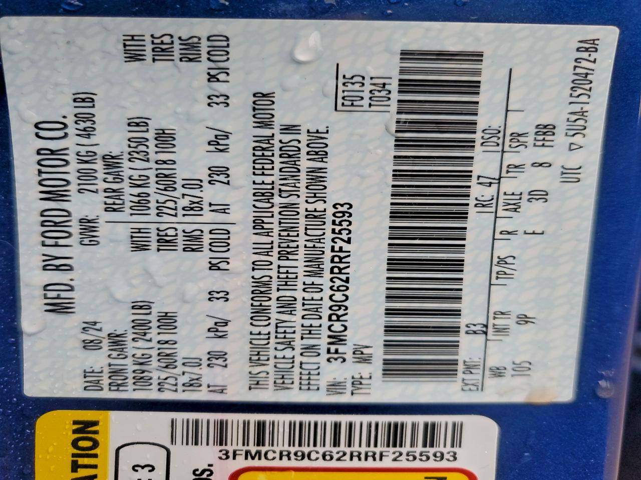2024 Ford Bronco Sport Outer Banks VIN: 3FMCR9C62RRF25593 Lot: 93610645