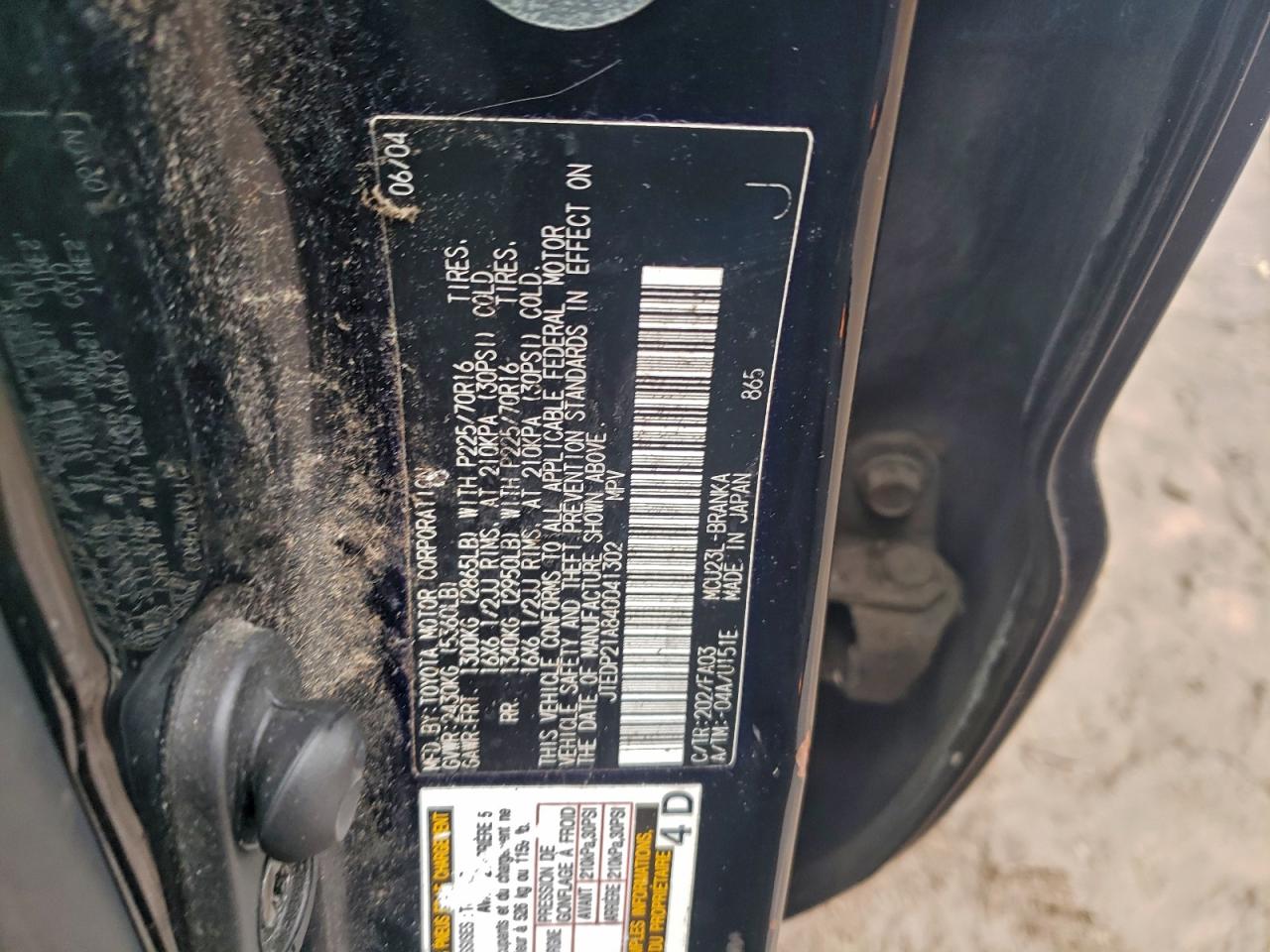 2004 Toyota Highlander Base VIN: JTEDP21A840041302 Lot: 70684685