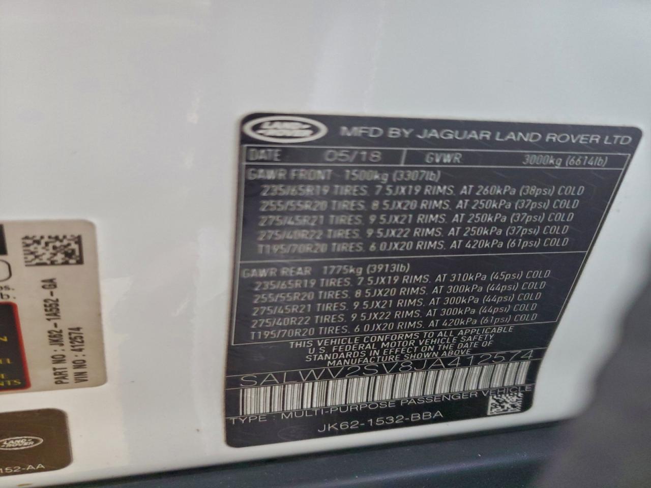 2018 Land Rover Range Rover Sport Hse Dynamic VIN: SALWV2SV8JA412574 Lot: 94049135