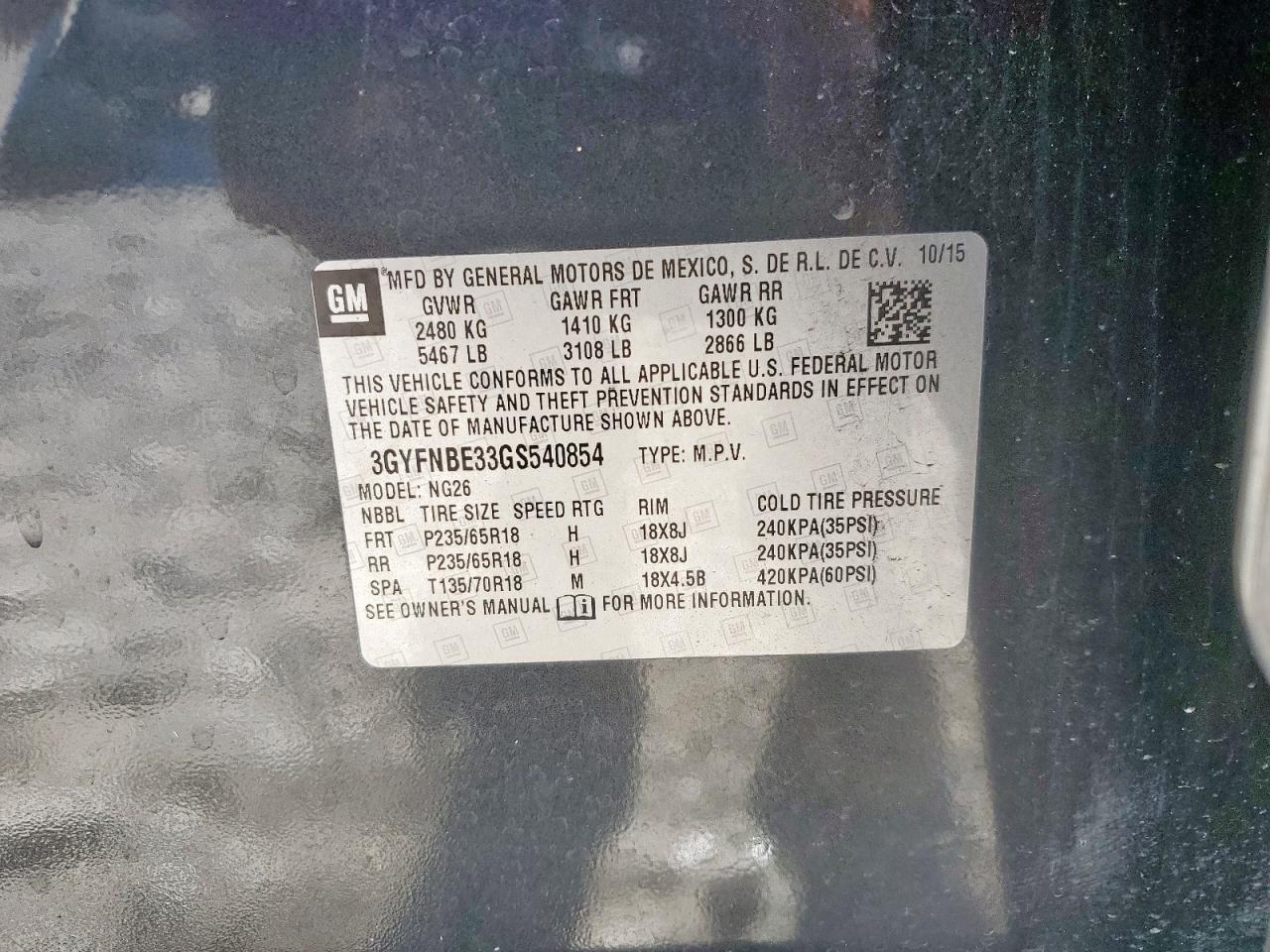 2016 Cadillac Srx Luxury Collection VIN: 3GYFNBE33GS540854 Lot: 92901815