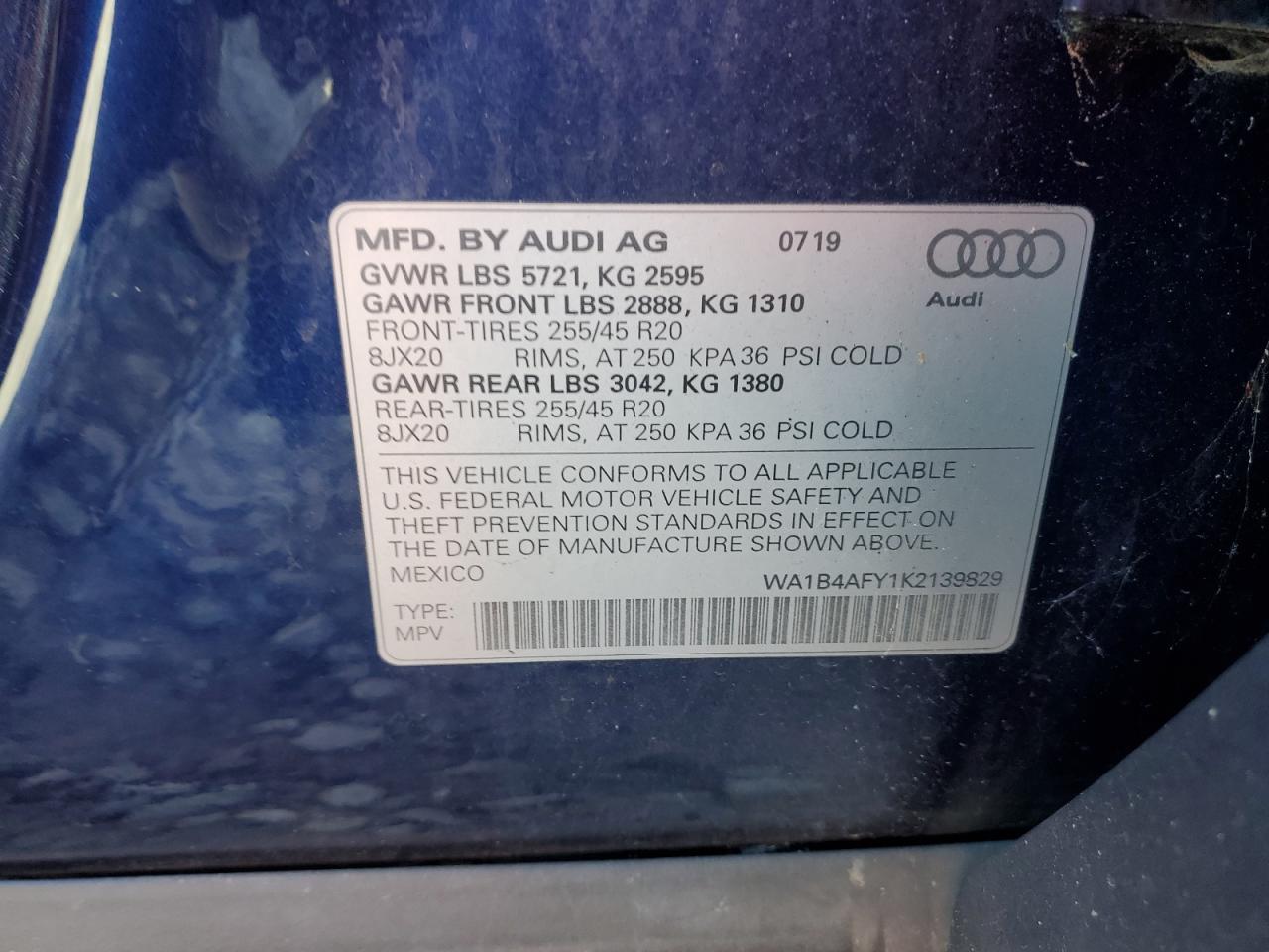 2019 Audi Sq5 Premium Plus VIN: WA1B4AFY1K2139829 Lot: 92282455
