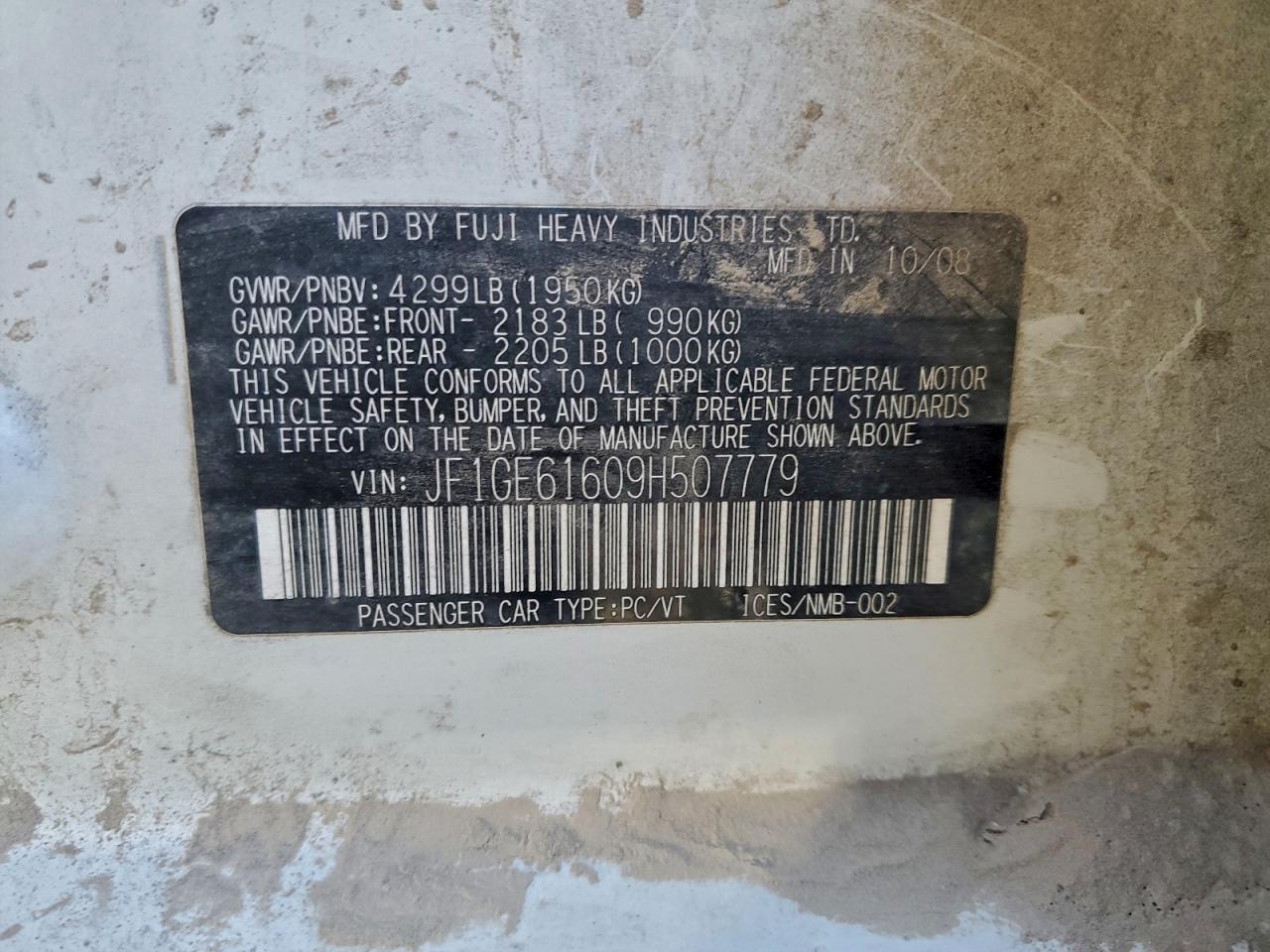 2009 Subaru Impreza 2.5I VIN: JF1GE61609H507779 Lot: 92695005