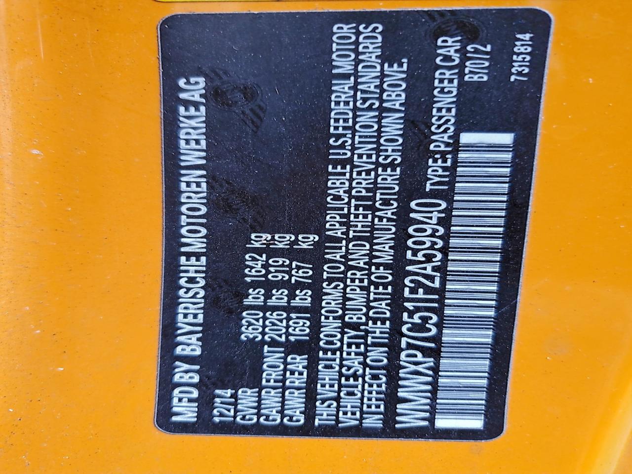 2015 Mini Cooper S VIN: WMWXP7C51F2A59940 Lot: 93153985