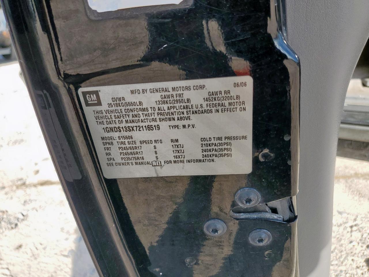 2007 Chevrolet Trailblazer Ls VIN: 1GNDS13SX72116519 Lot: 90953955