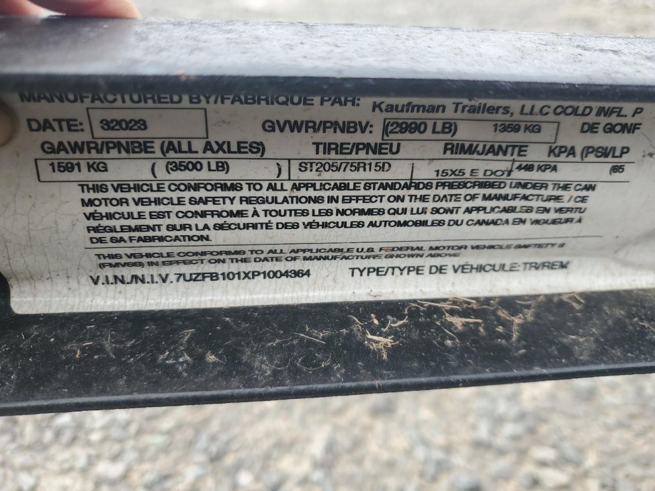 2023 Kaufman Utility Trailer VIN: 7UZFB101XP1004364 Lot: 82287675