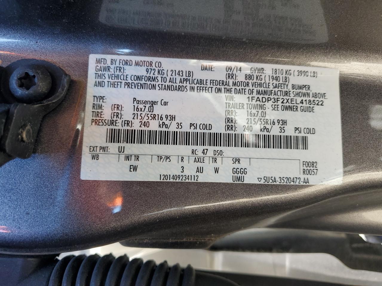 2014 Ford Focus Se VIN: 1FADP3F2XEL418522 Lot: 93334295