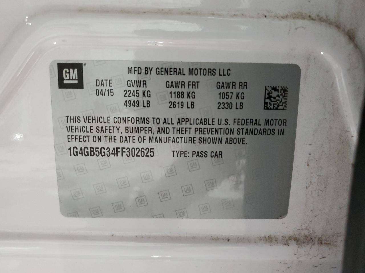 2015 Buick Lacrosse VIN: 1G4GB5G34FF302625 Lot: 91655695