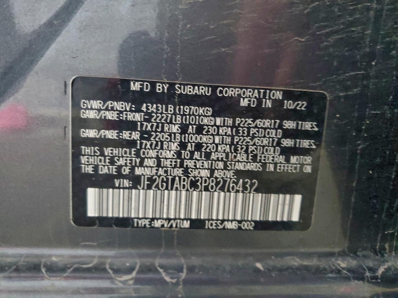 2023 Subaru Crosstrek VIN: JF2GTABC3P8276432 Lot: 94221915