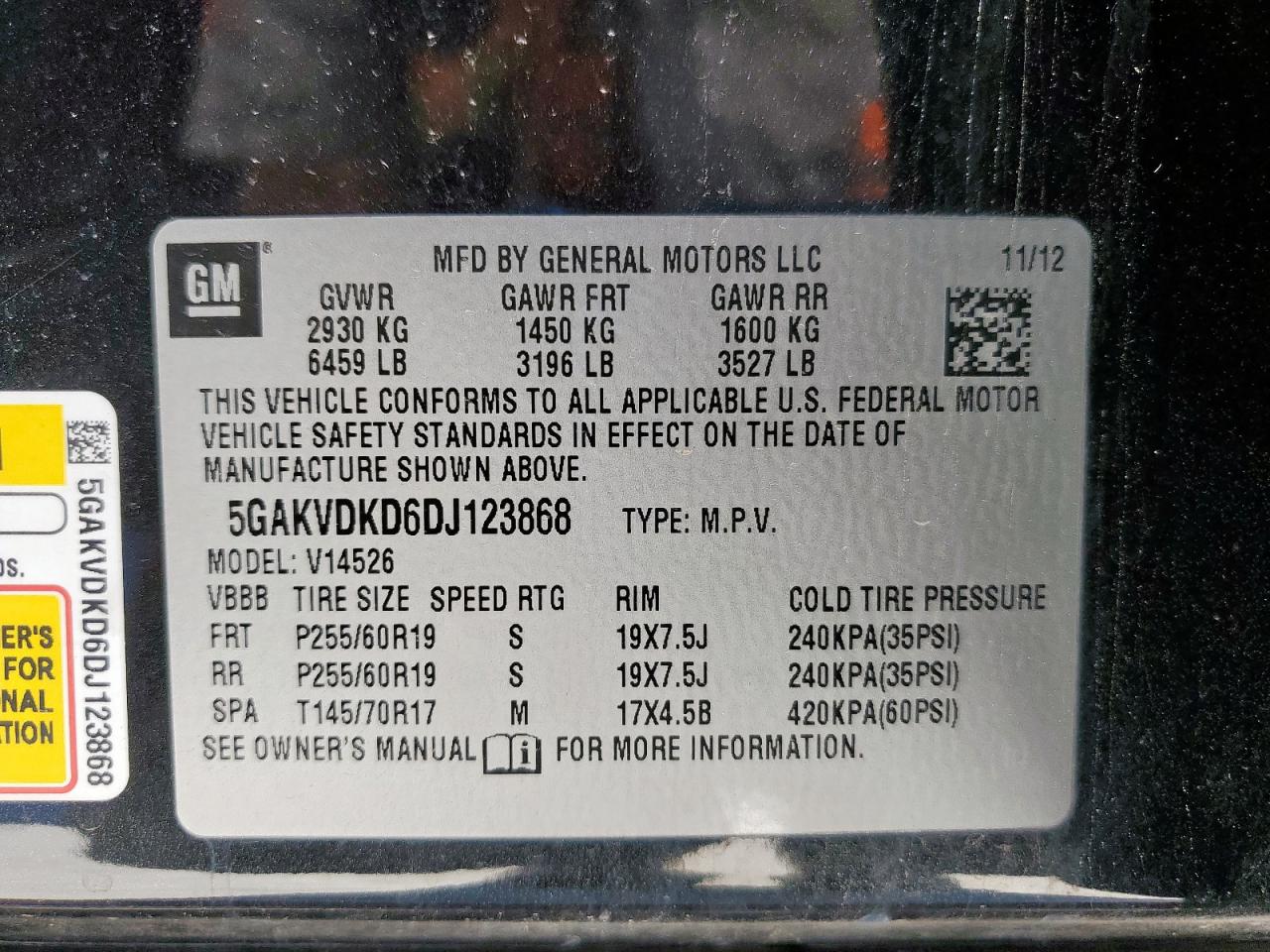 2013 Buick Enclave VIN: 5GAKVDKD6DJ123868 Lot: 92003925