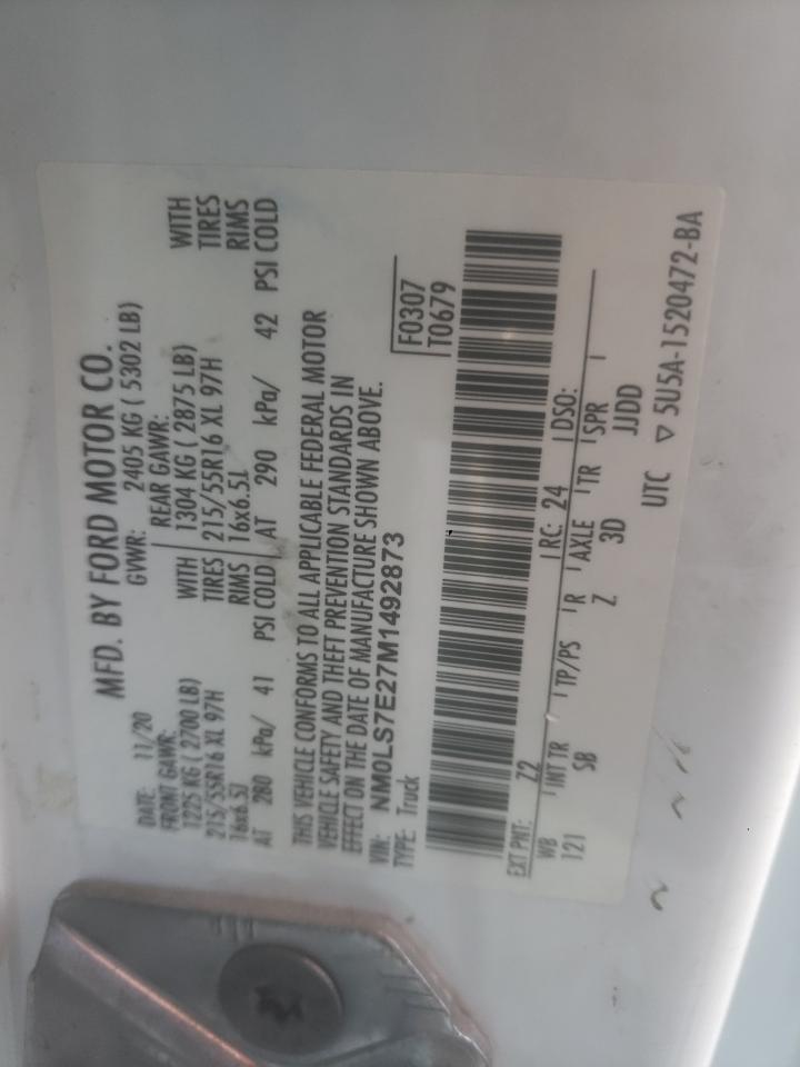 2021 Ford Transit Connect Xl VIN: NM0LS7E27M1492873 Lot: 92025665