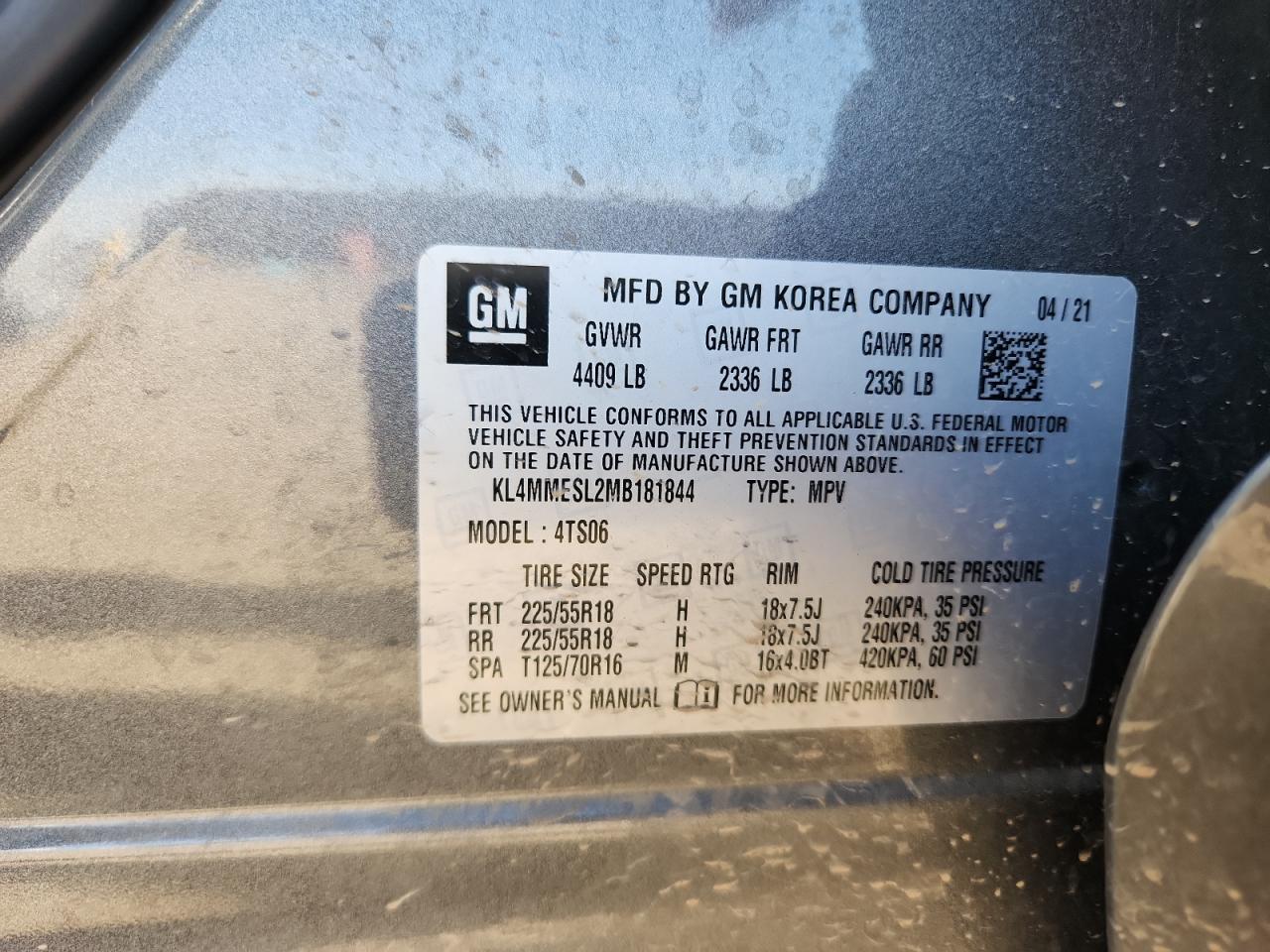 2021 Buick Encore Gx Select VIN: KL4MMESL2MB181844 Lot: 92543485