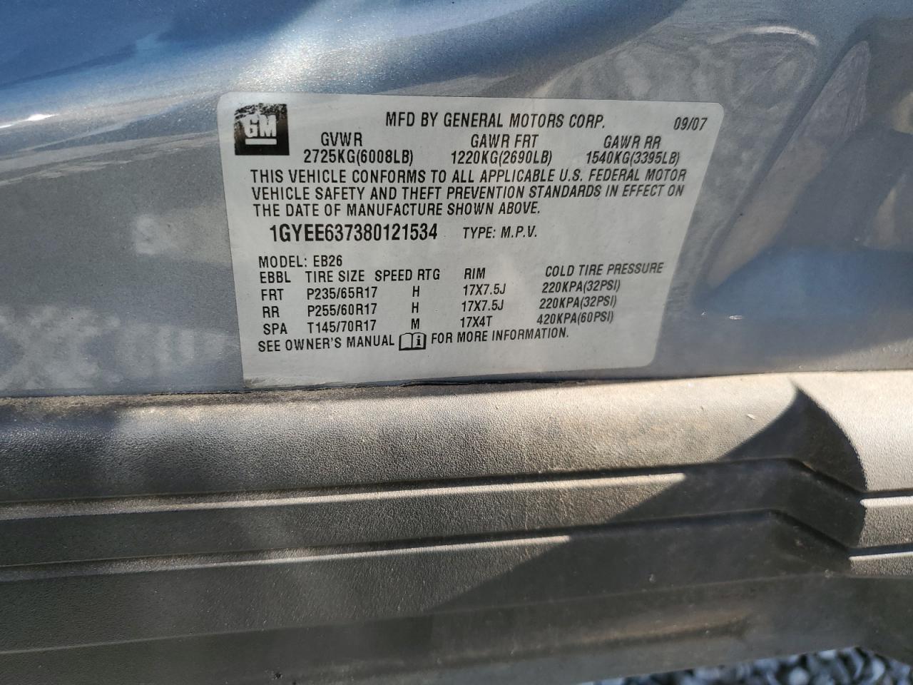 2008 Cadillac Srx VIN: 1GYEE637380121534 Lot: 93669395