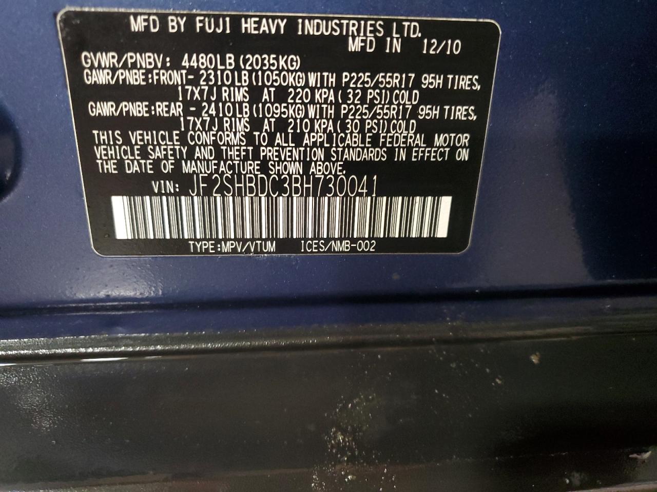 2011 Subaru Forester 2.5X Premium VIN: JF2SHBDC3BH730041 Lot: 93025315