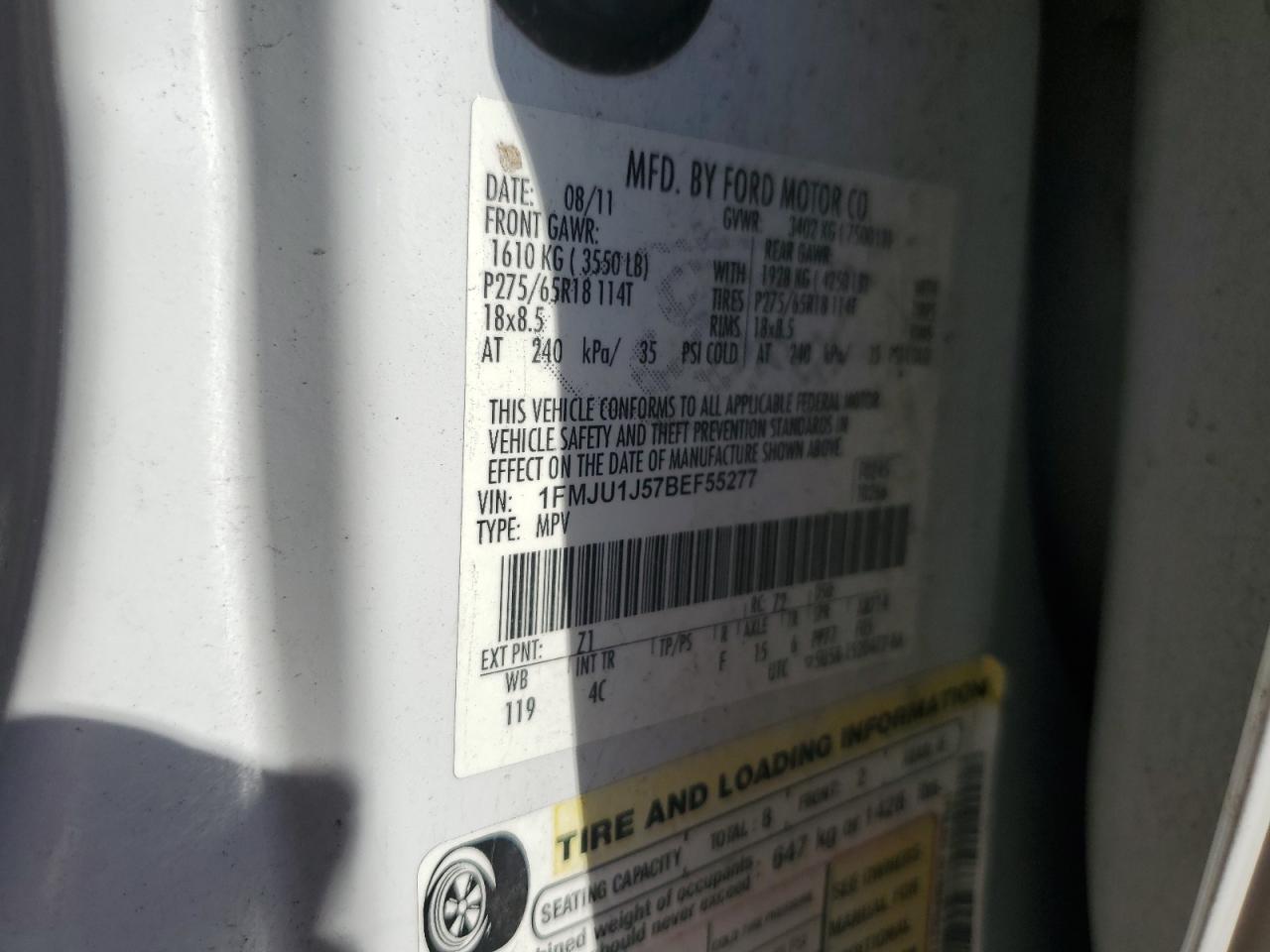 2011 Ford Expedition Xlt VIN: 1FMJU1J57BEF55277 Lot: 91736345