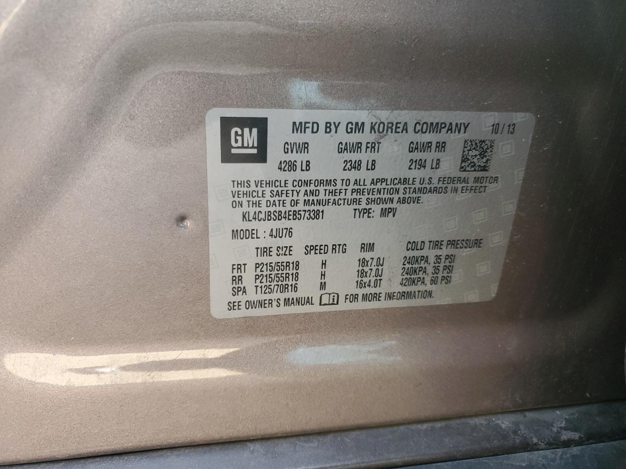 2014 Buick Encore Convenience VIN: KL4CJBSB4EB573381 Lot: 91722305