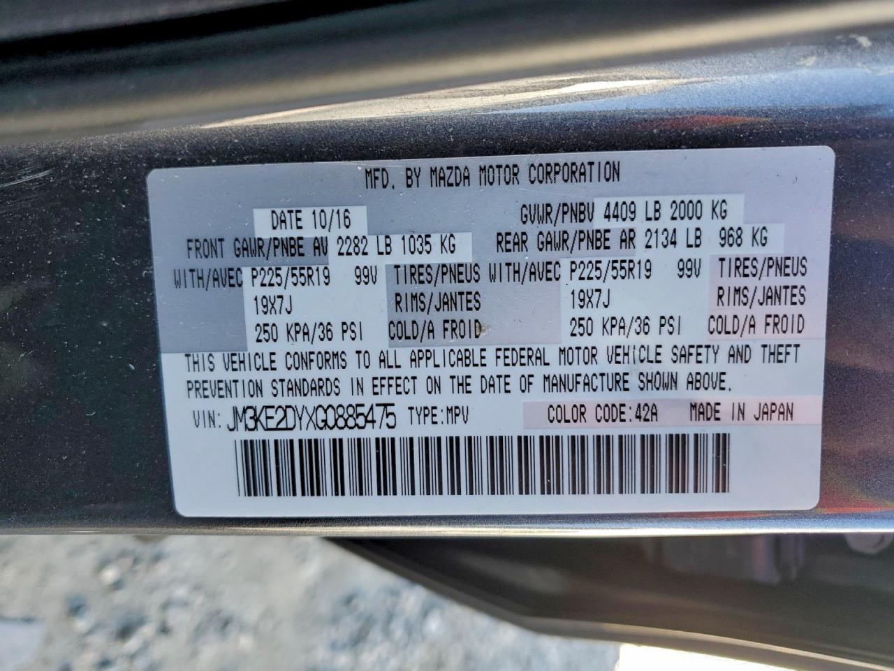 2016 Mazda Cx-5 Gt VIN: JM3KE2DYXG0885475 Lot: 94374035