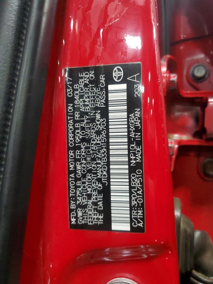 2017 Toyota Prius C VIN: JTDKDTB33H1596703 Lot: 90913485