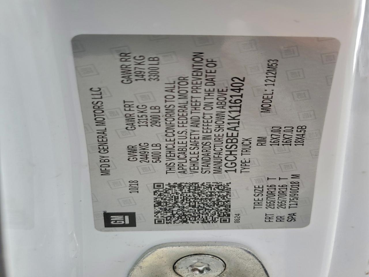 2019 Chevrolet Colorado VIN: 1GCHSBEA1K1161402 Lot: 93049935