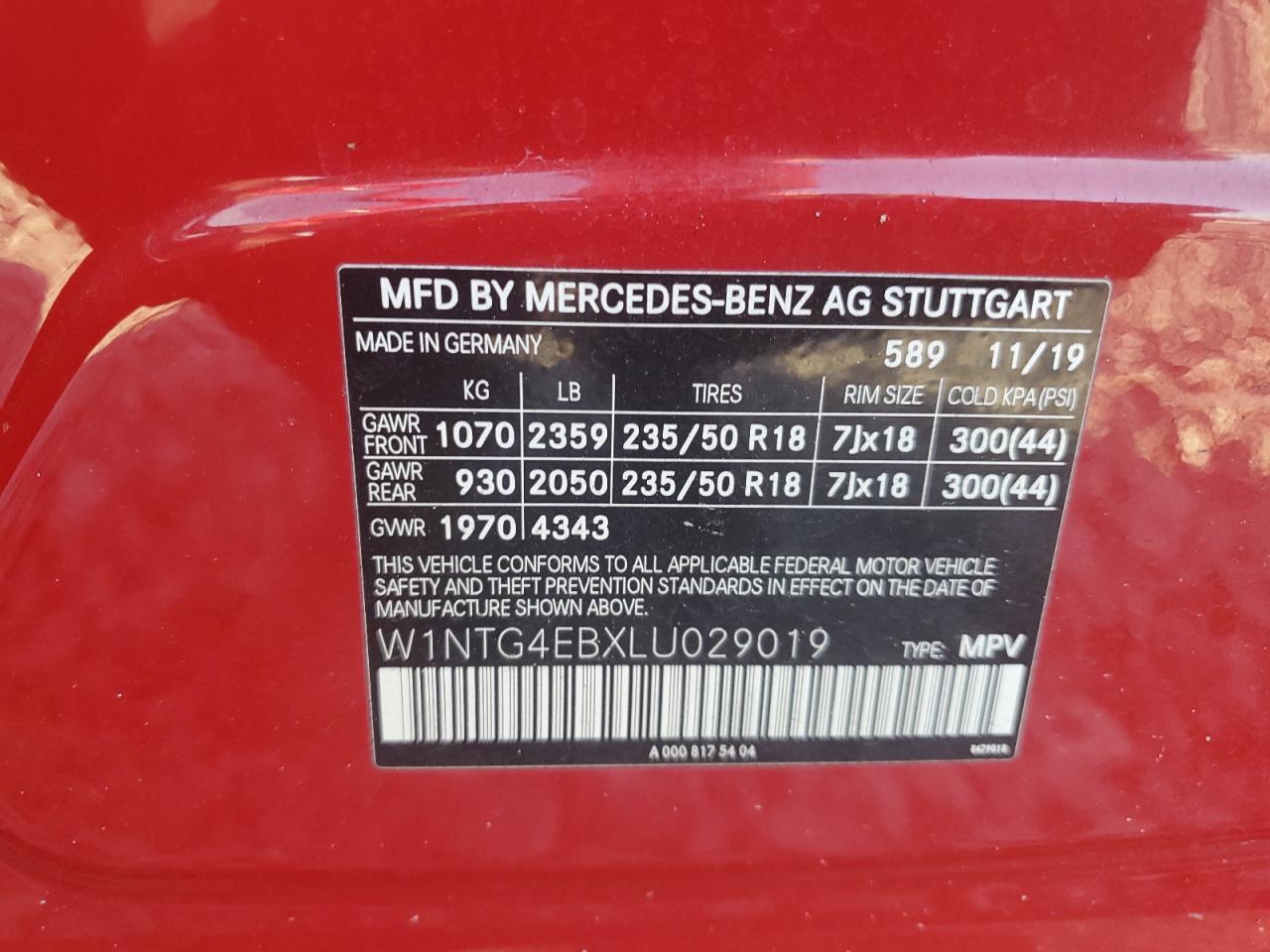 2020 Mercedes-Benz Gla 250 VIN: W1NTG4EBXLU029019 Lot: 91842505