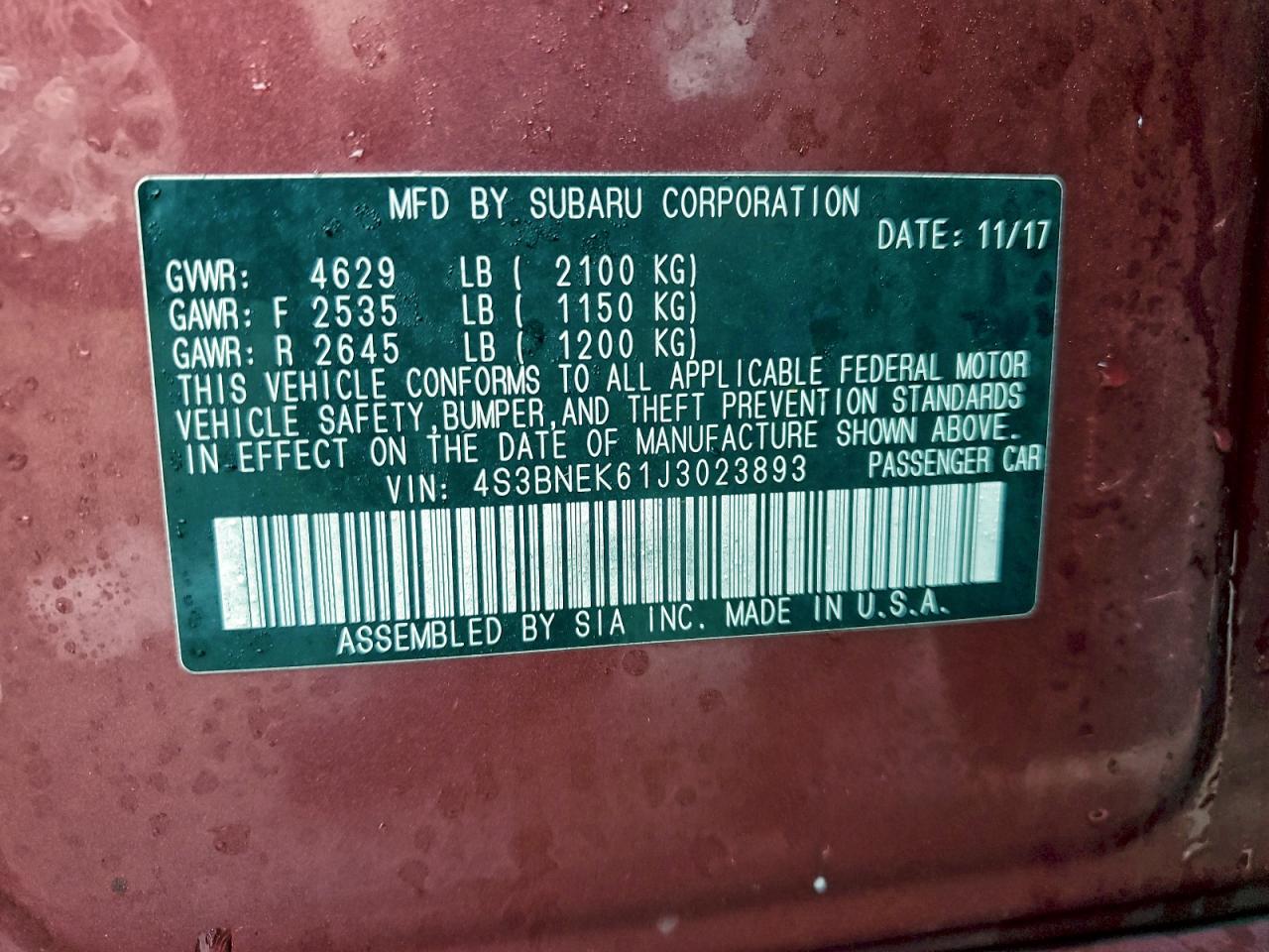 2018 Subaru Legacy 3.6R Limited VIN: 4S3BNEK61J3023893 Lot: 93343115