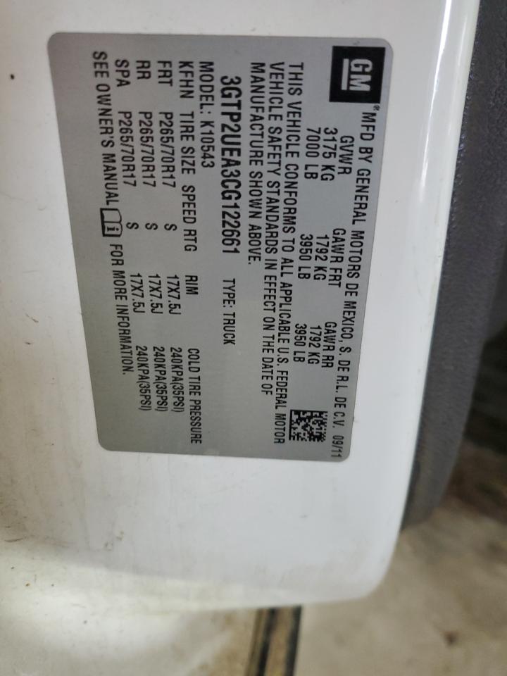 2012 GMC Sierra K1500 Sl VIN: 3GTP2UEA3CG122661 Lot: 93376375