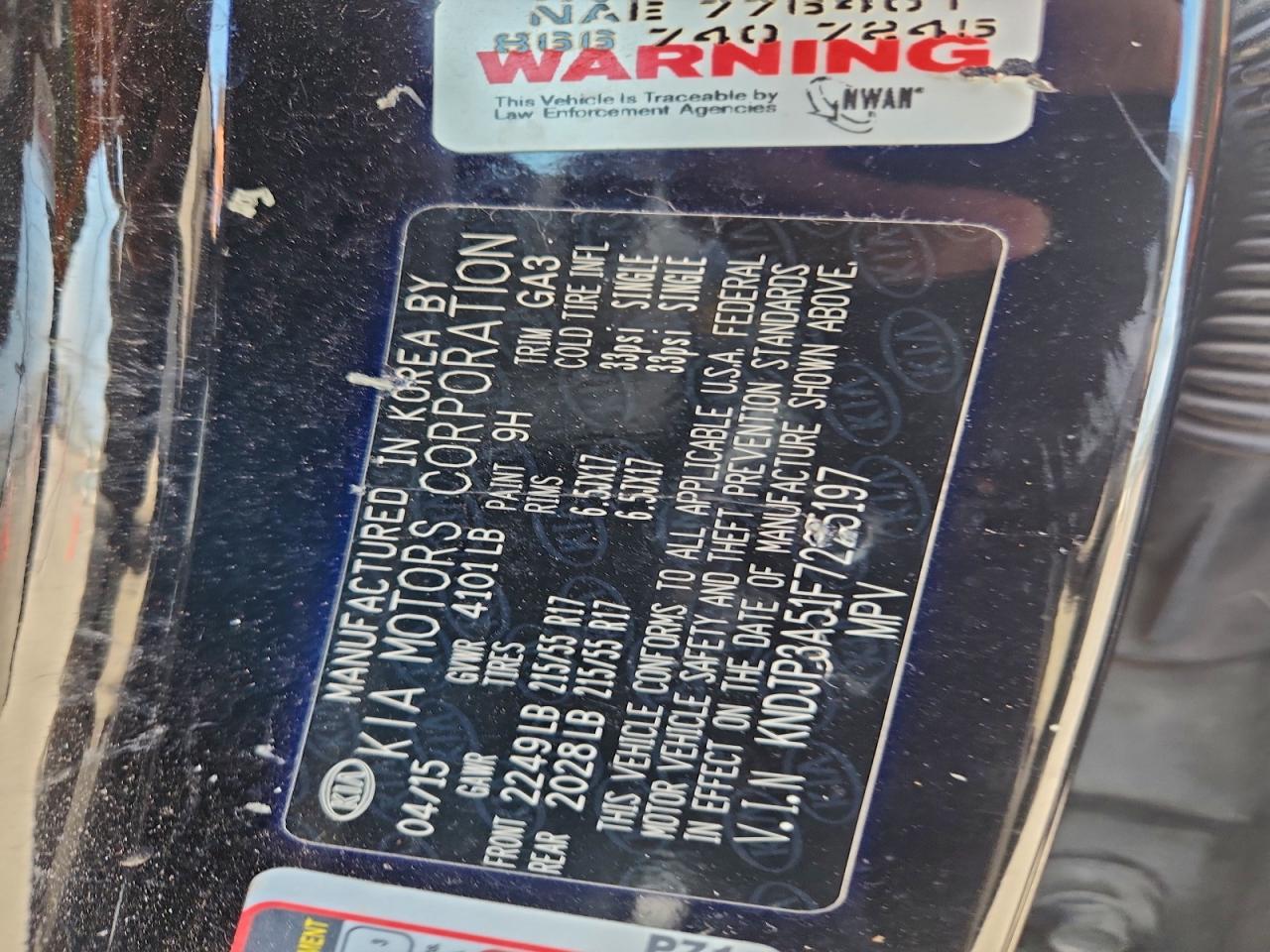 2015 Kia Soul + VIN: KNDJP3A51F7225197 Lot: 93385625