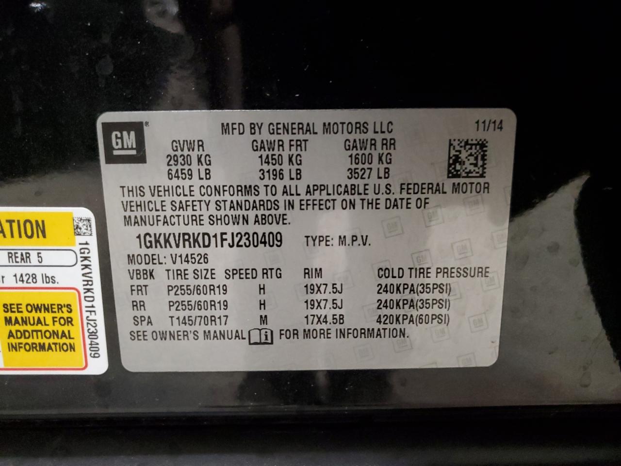 2015 GMC Acadia Slt-1 VIN: 1GKKVRKD1FJ230409 Lot: 90585965