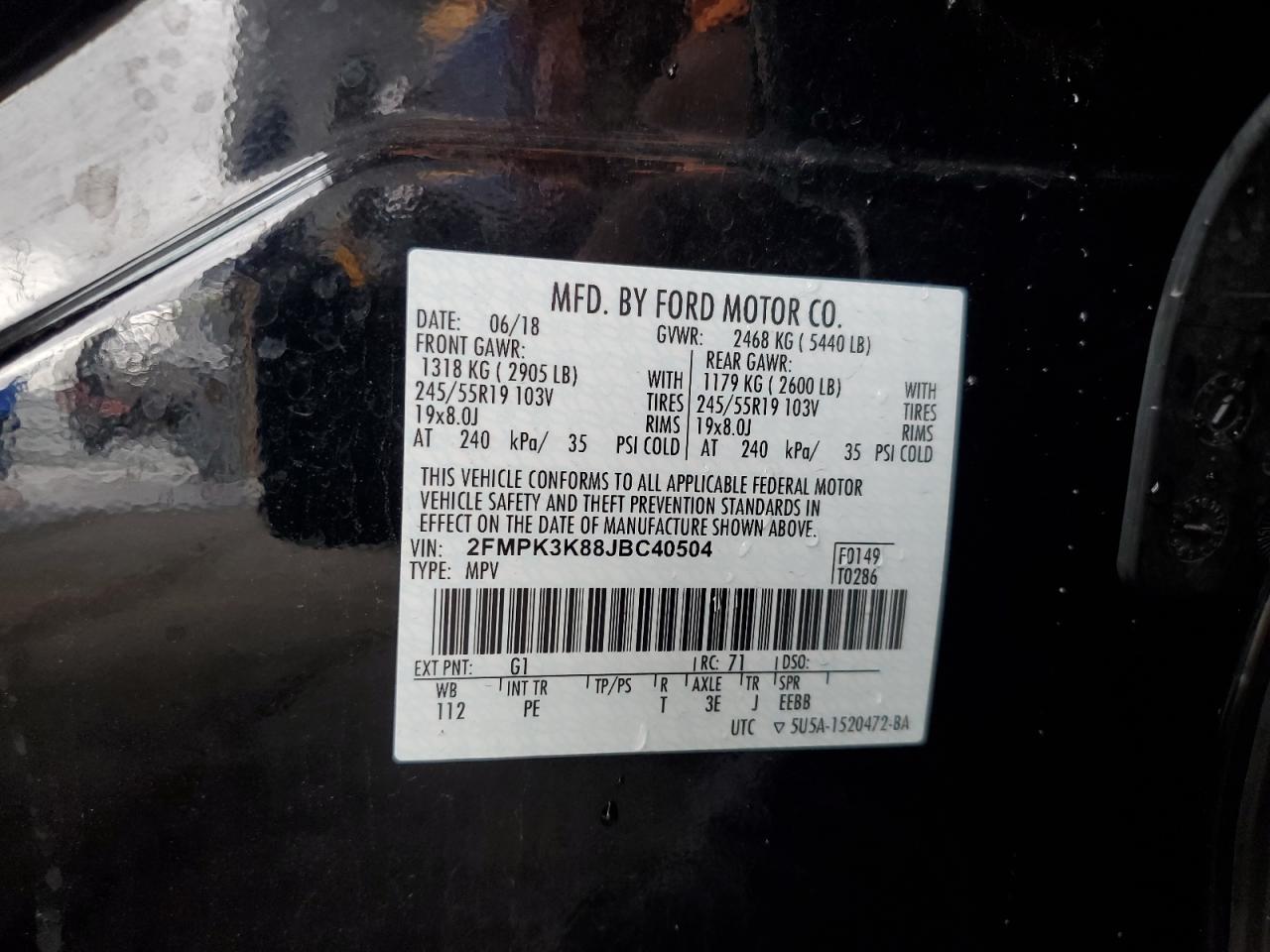 2018 Ford Edge Titanium VIN: 2FMPK3K88JBC40504 Lot: 93331935