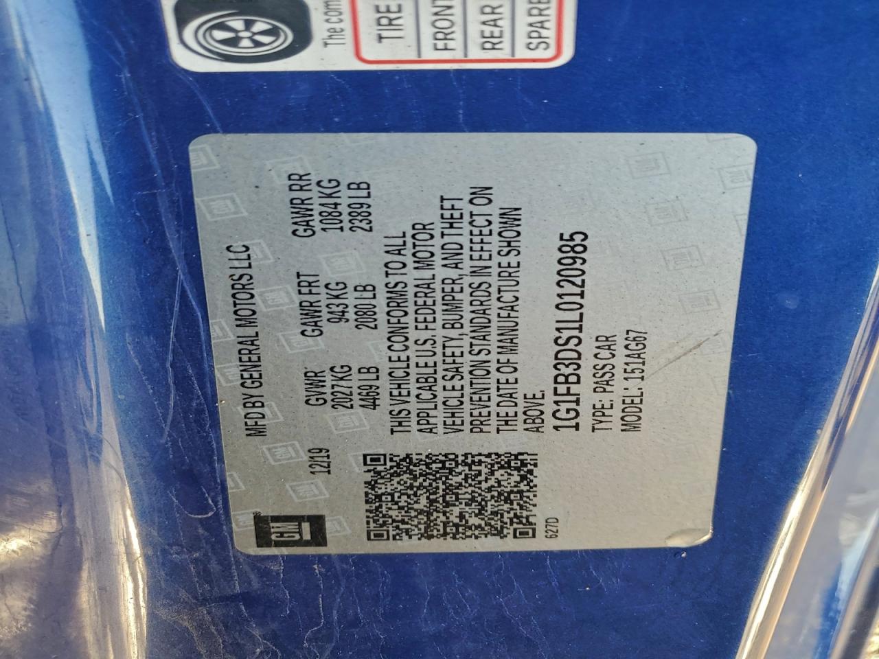 2020 Chevrolet Camaro Ls VIN: 1G1FB3DS1L0120985 Lot: 94261895