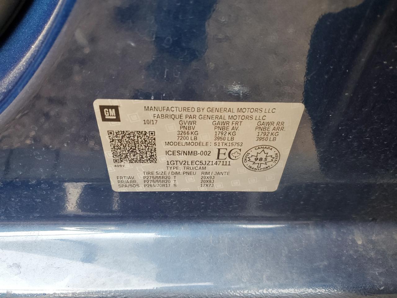 2018 GMC Sierra K1500 VIN: 1GTV2LEC5JZ147111 Lot: 92903335