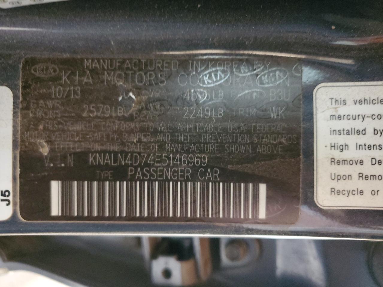 2014 Kia Cadenza Premium VIN: KNALN4D74E5146969 Lot: 93449845