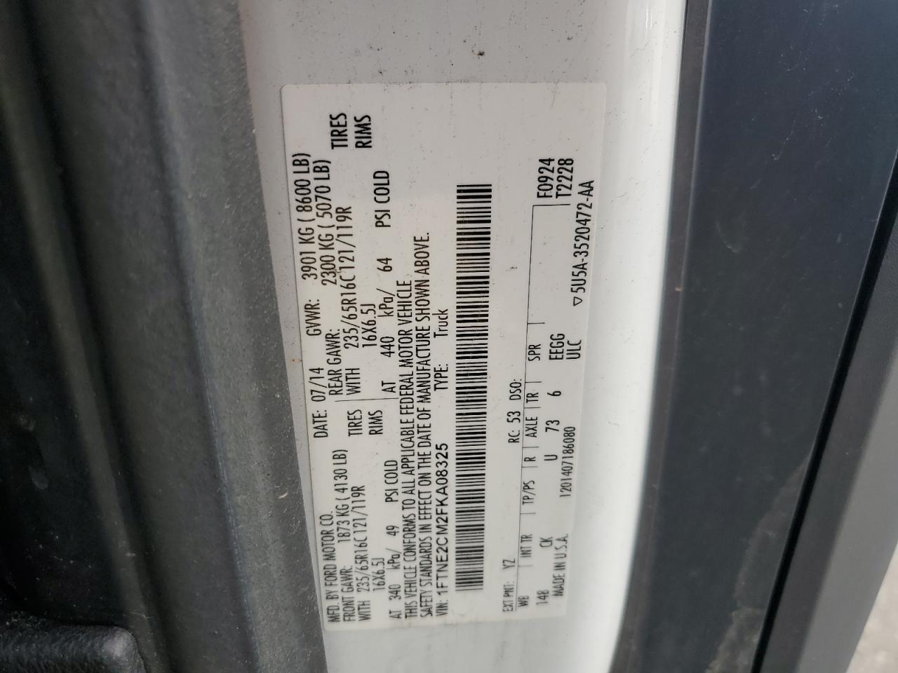 2015 Ford Transit Delivery Van VIN: 1FTNE2CM2FKA08325 Lot: 90752955