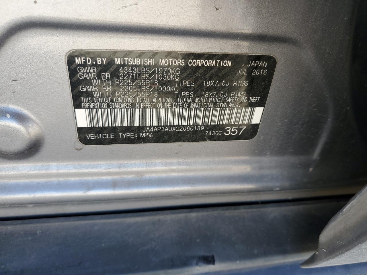 2016 Mitsubishi Outlander Sport Es VIN: JA4AP3AUXGZ060189 Lot: 92526885