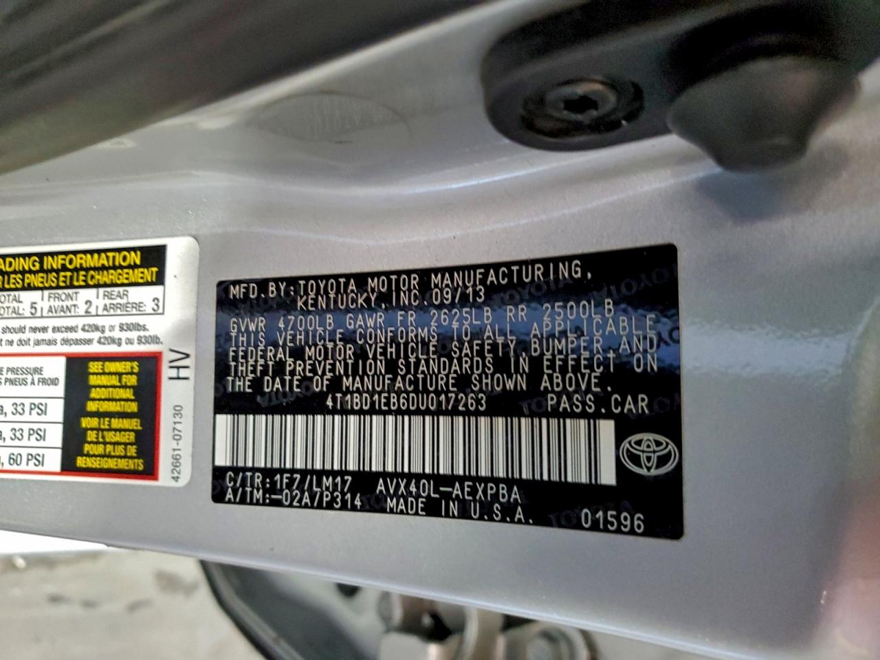 2013 Toyota Avalon Hybrid VIN: 4T1BD1EB6DU017263 Lot: 94324935