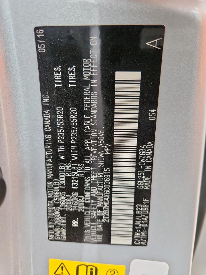 2016 Lexus Rx 350 Base VIN: 2T2BZMCAXGC036915 Lot: 93404285