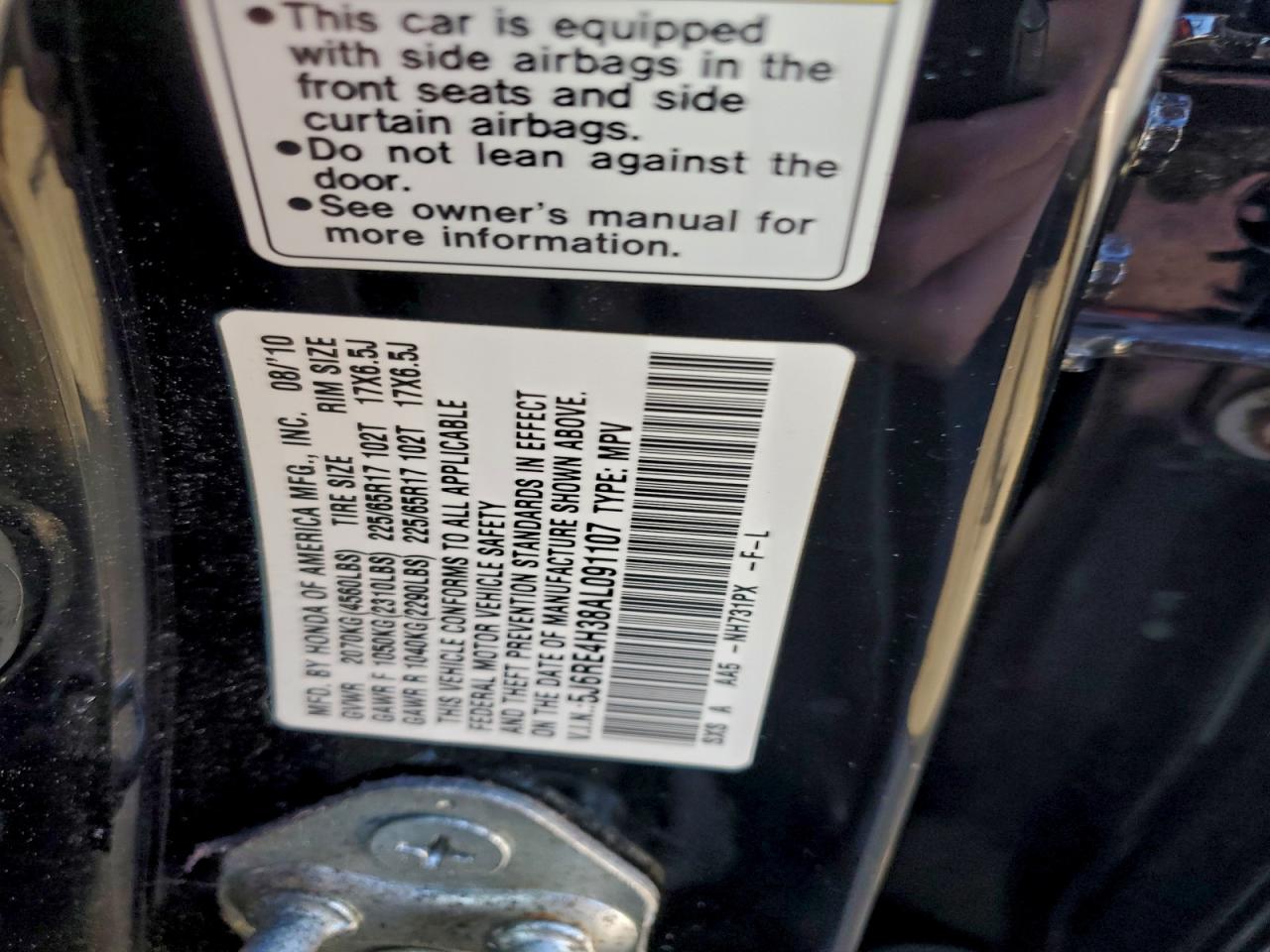 2010 Honda Cr-V Lx VIN: 5J6RE4H38AL091107 Lot: 92749925